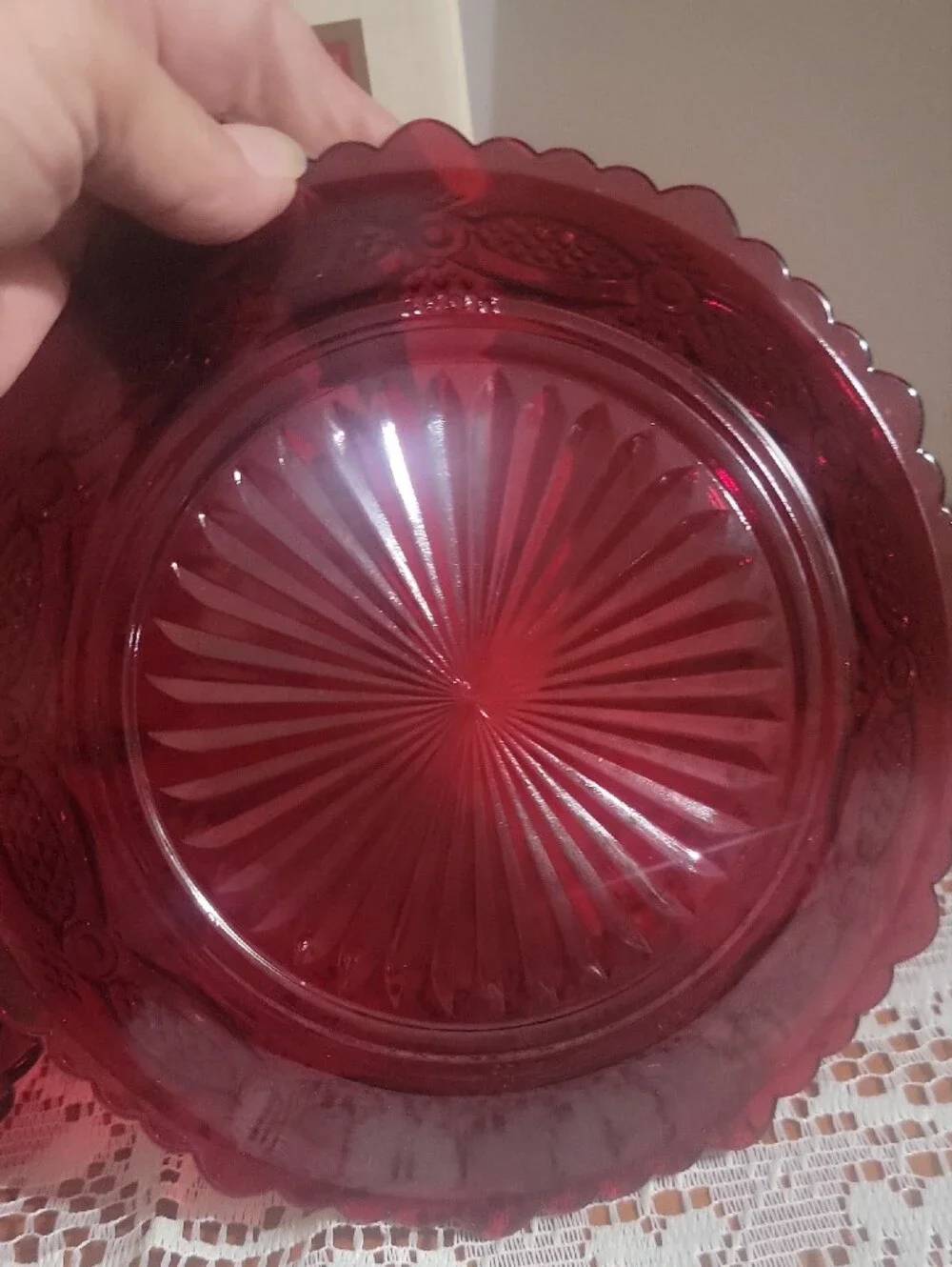 Avon 1876 Cape Cod Collection Deep Ruby Glass Dessert Plates - Pair